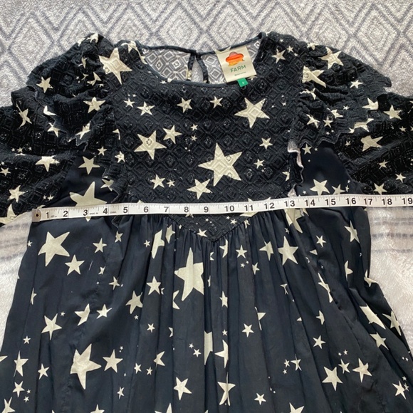 Farm Rio Stardust Mini Dress Eyelet Ruffle Star Print Babydoll Size S - Picture 3 of 12